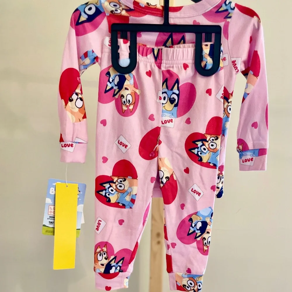 Bluey‎ Bingo Girls Pink Heart Love Snug Fit Ribbed Pajama Set 2-Piece New